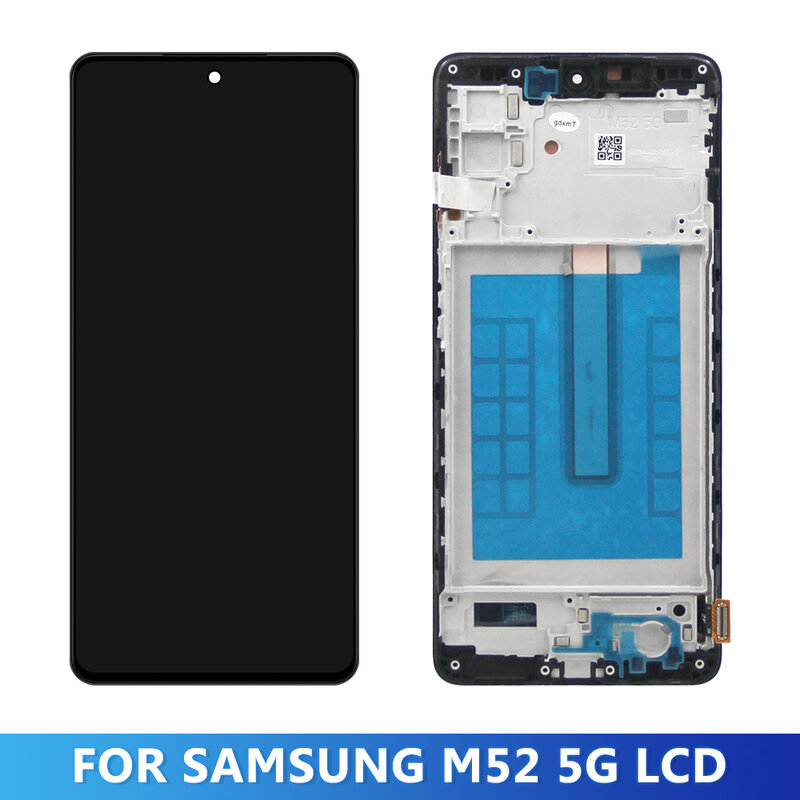 Dla AMOLED dla Samsung M52 5G ekran z ramką, wyświetlacz LCD dla Samsung M526 M526B ekran dotykowy cyfrowy montaż zamiennik