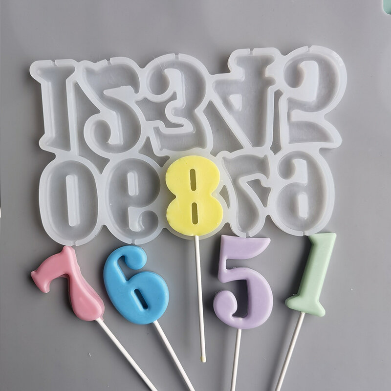 Número Em Forma De Silicone Baking Mold, Modelagem De Pirulito, Chocolate, Molde De Doces, Decoração De Bolo De Aniversário, Ferramentas De Cozinha, DIY