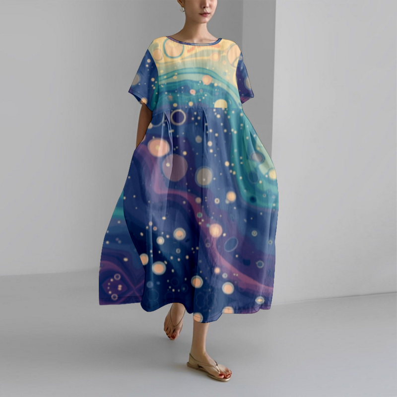 Gaun musim panas mode galaksi gaun pantai gaun ukuran besar bergaya mewah pakaian populer wanita jubah elegan anak perempuan pesta