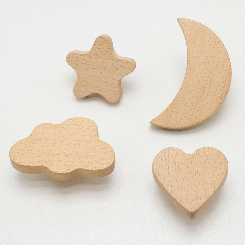 Bonito coração forma móveis alças lua gaveta botões de madeira estrela nuvem crianças decoração gabinete de madeira puxa