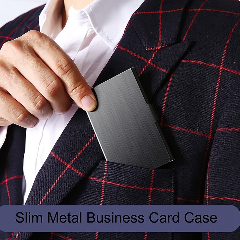 Titular do cartão de visita com bolso de metal, Slim Business Card Case, Bolsa Nome, Fivela Estilo Fechado, Preto