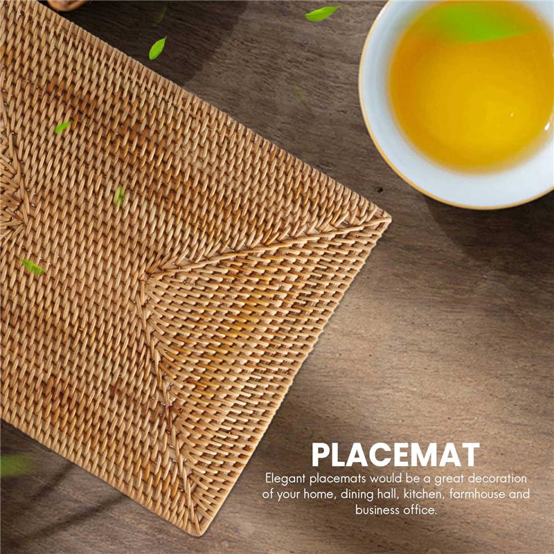 Resistente ao calor Rattan Table Mats, Placemats tecidos, Esteiras de mesa de jantar antiderrapantes, Isolamento Resistente ao Calor, 2 pcs