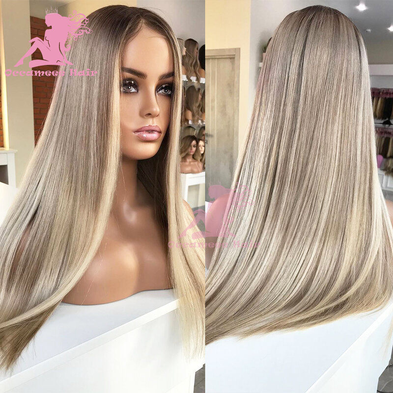 Perruque Full Lace Front Wig brésilienne naturelle, cheveux vierges, balayage, brun, blond, 13x6, pre-plucked