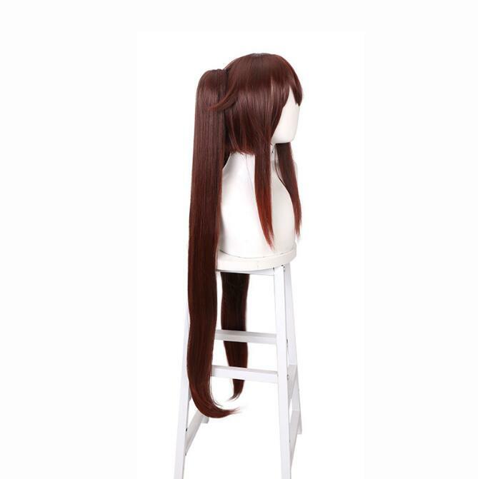 Hu Tao parrucca cosplay Genshin Impact cosplay doppia coda di cavallo parrucca sintetica in fibra di capelli lunghi cappello in similpelle