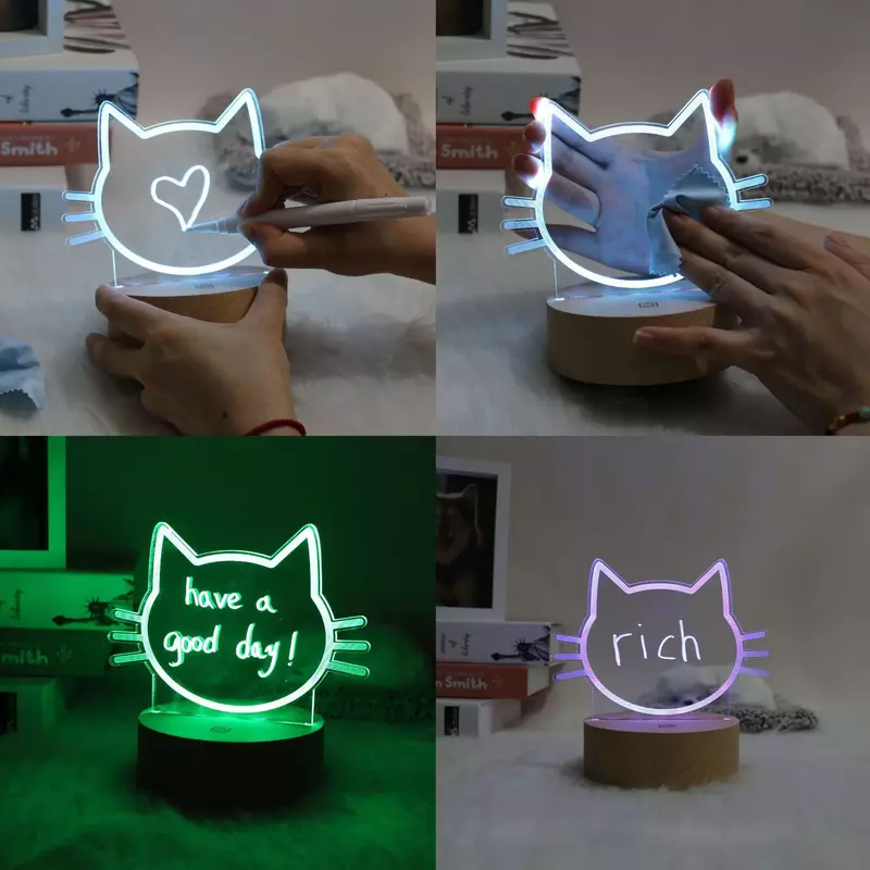 Criativo LED Night Light com Caneta, Nota Tábua, Mensagem USB, Feriado, Decoração Lâmpada, Presente para Crianças, Namorada