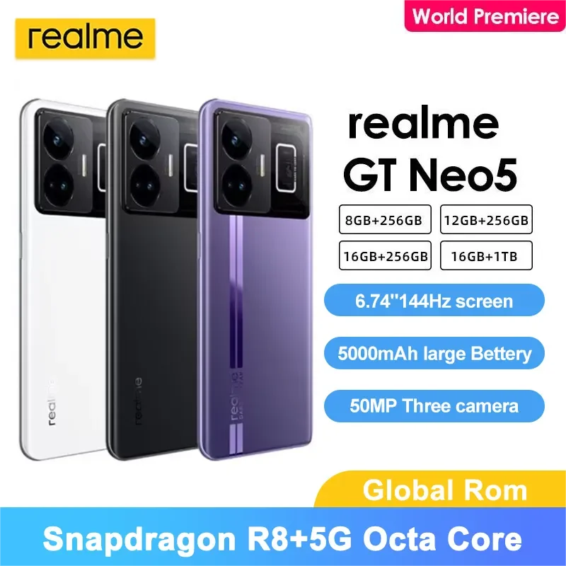 Realme GT NEO 5มือถือ Snapdragon 8 + Gen1 150W 240W 6MP ชาร์จ super Charge 6.74นิ้ว AMOLED 4600/5000mAh 5G โทรศัพท์มือถือ