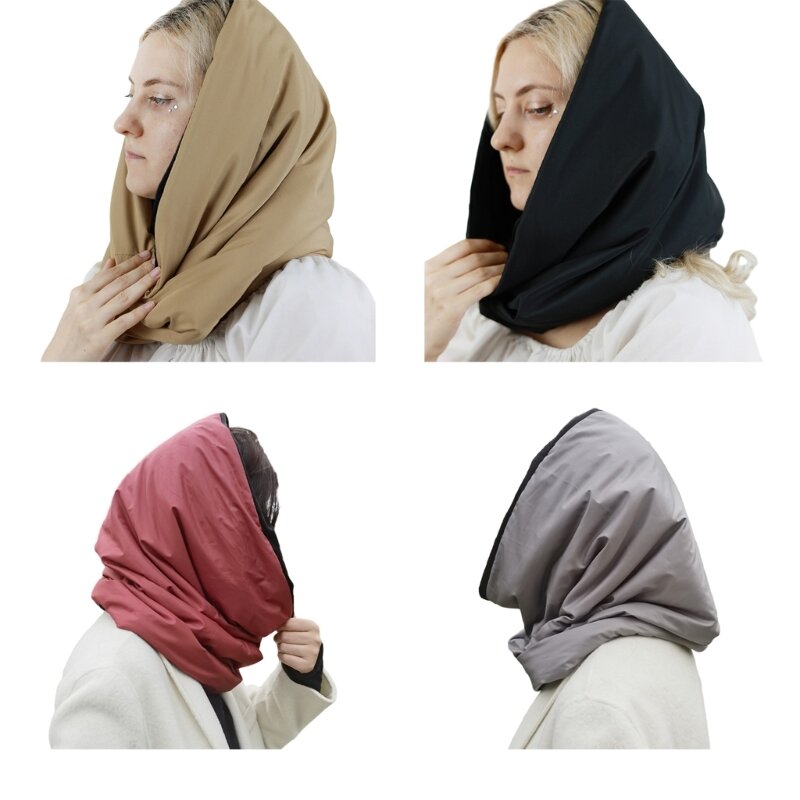 Jilbab Katun Dewasa untuk Luar Ruangan Musim Dingin Topi Berlapis Hangat Topi Selendang Bertudung Topi Puffer Tahan Angin Kasual
