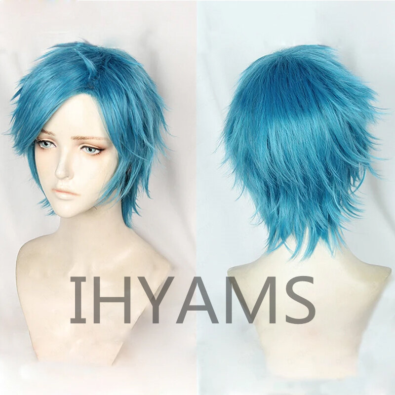 Парик для косплея Yui Tamura, термостойкие синтетические волосы для Хэллоуина, с короткими синими волосами для косплея, с шапочкой