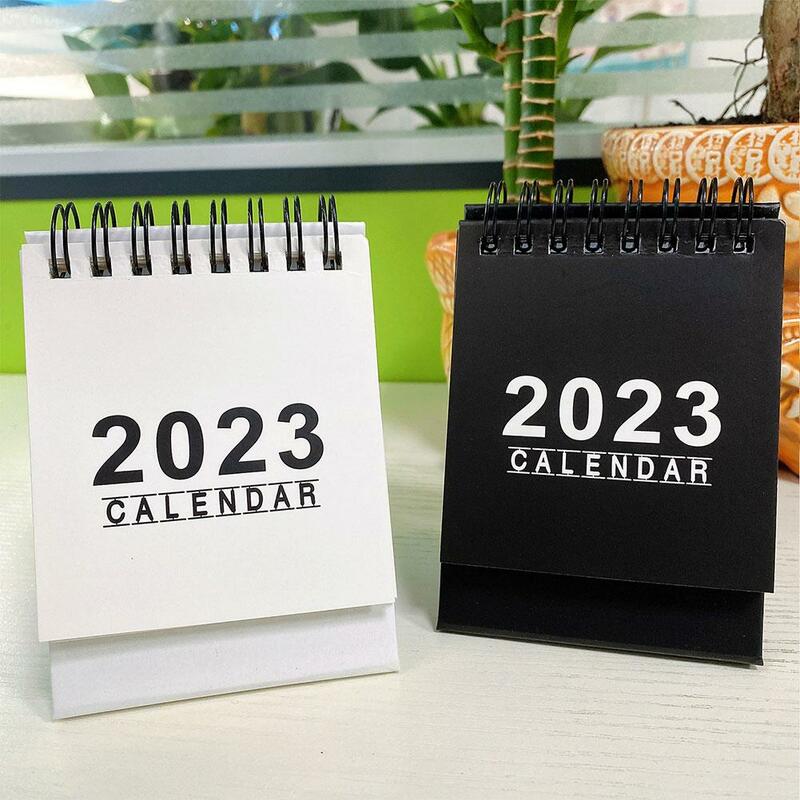 Calendario de escritorio en blanco y negro, 2024, 2025, espiral Kawaii, lista organizadora mensual, suministros de oficina, planificador diario Ag O4W5