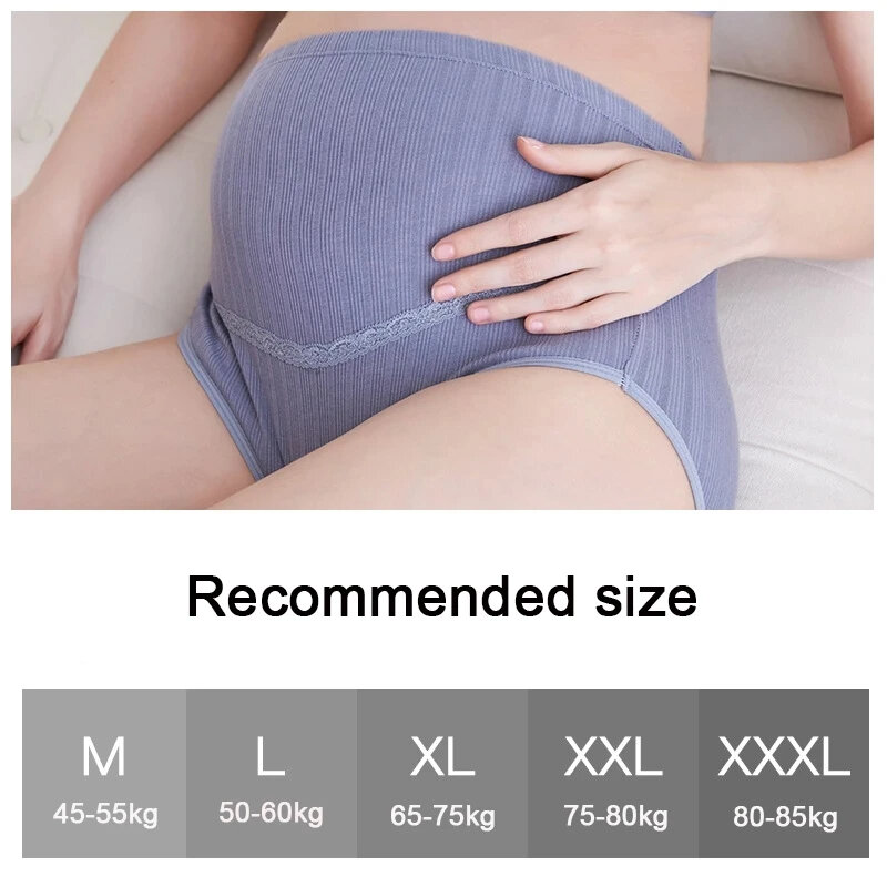 Cotton Maternity Panties High Waist Pregnant Panties Adjustable Belly Support Briefs for Women Lace Solid Color Panties