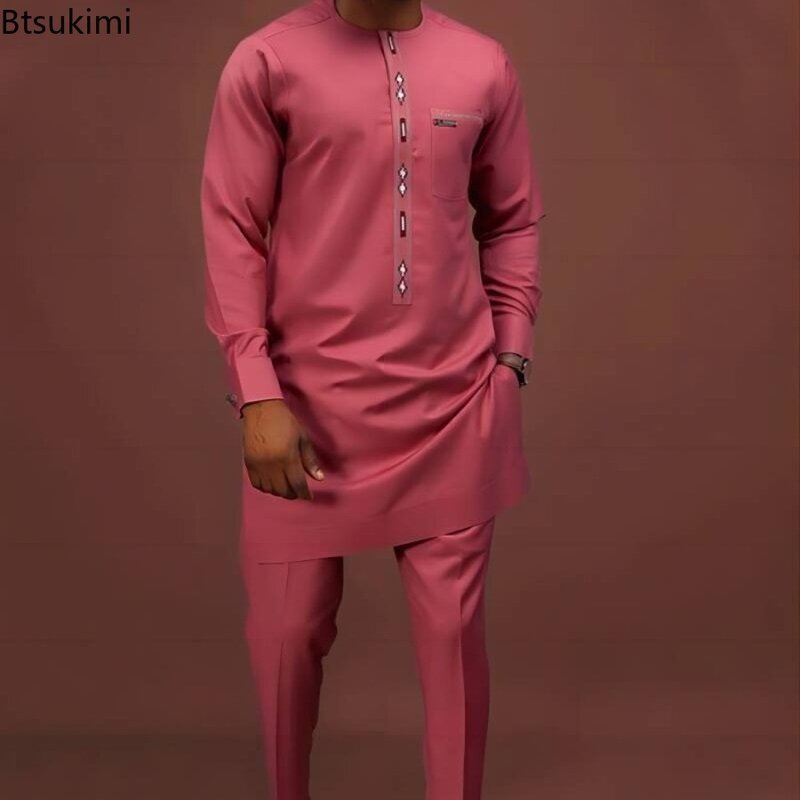 2024 модный новый мужской роскошный Банкетный халат Благородный Вышитый Кафтан рубашка брюки комплект из двух частей Дашики африканские национальный костюм