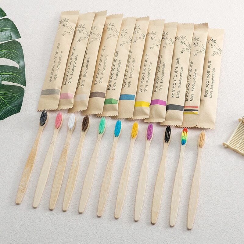 Set di spazzolini da denti in bambù naturale colorato da 10 pezzi setola morbida carbone sbiancante per denti spazzolini da denti in bambù Soft Dental Oral Care