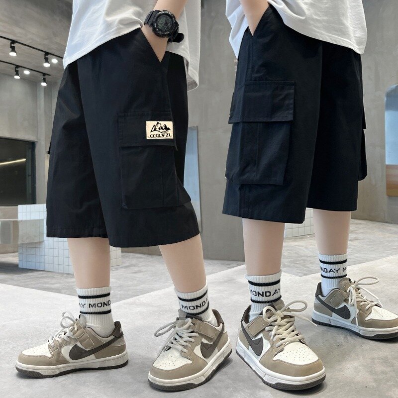 Pantalones cortos de algodón para niño, Shorts deportivos de uso diario, informales, color verde, moda urbana, novedad de 2024