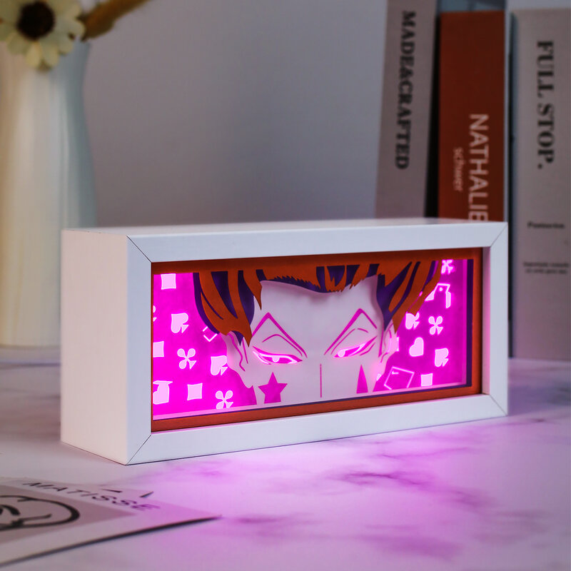 Kotak cahaya Led Anime 3D tokoh aksi keren lampu malam ukir kertas lampu malam bingkai kotak selendang lampu meja mata dekorasi kamar hadiah ulang tahun anak