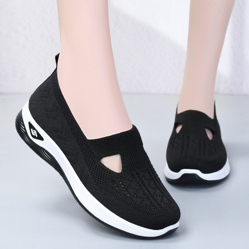 Womens New Summer Shoes, Lightweight Non-slip Flat Casual Shoes Womens Non-slip Walking Woven Shoes Mesh Breathable Sports Shoe