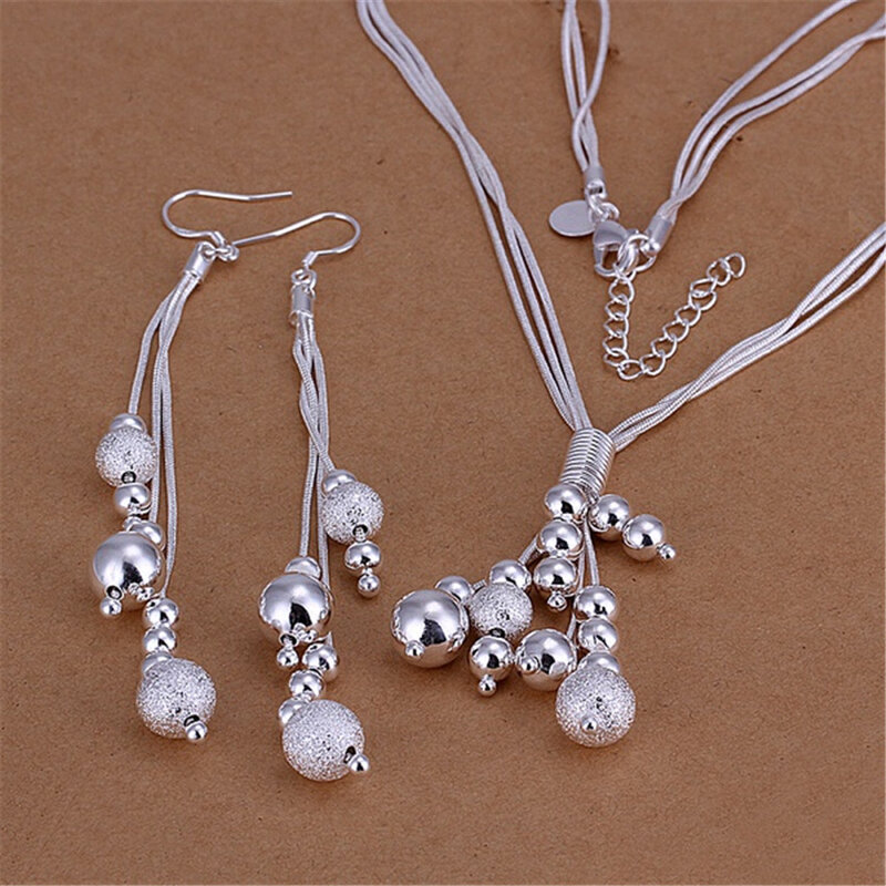 Подвески Свадебные цвет серебряные ювелирные изделия Модные красивые кулон ожерелье серьги женский комплект для вечеринок Высокое качество штампованные, p218