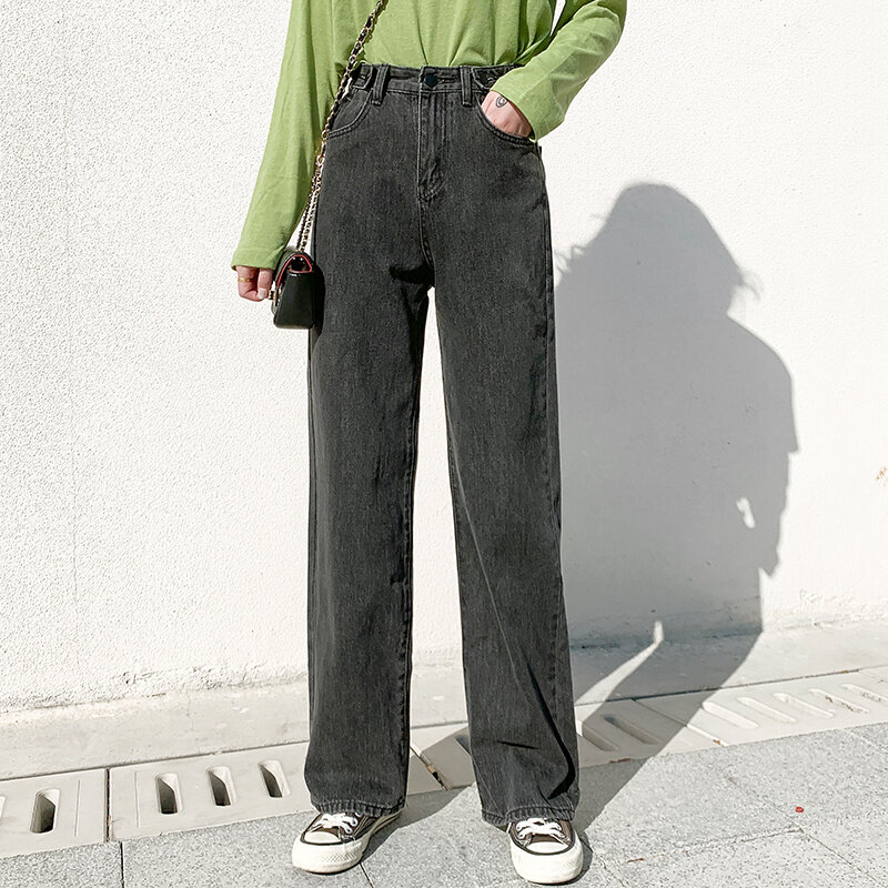Pantalones vaqueros de pierna ancha de cintura alta para mujer, ropa de mezclilla Vintage, Pantalones rectos Harajuku, alta calidad, moda