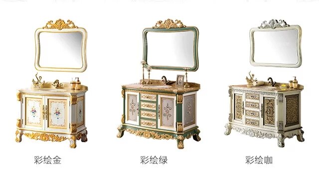 Armário de lavatório personalizado, estilo europeu, pintado, lavatório retro francês, armário de lavatório de mármore