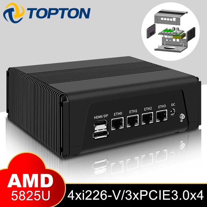 Topton-dispositivo Firewall AMD Ryzen 7 5825U 5 5600U 4 x Intel i226-V 2,5G Router Mini PC 3x NVMe 2 x SATA DP tipo C 3x4K Proxmox Host