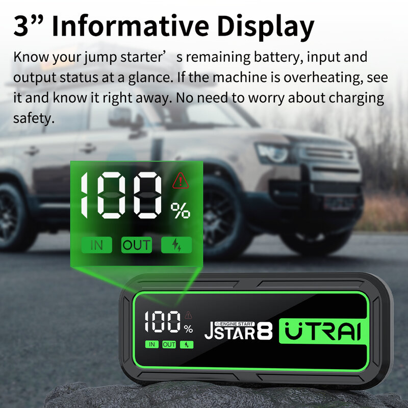 UTRAI-Car Jump Starter Power Bank, Auto Booster, dispositivo de partida de emergência, Jump Start para gasolina, diesel, 20000mAh, 3000A