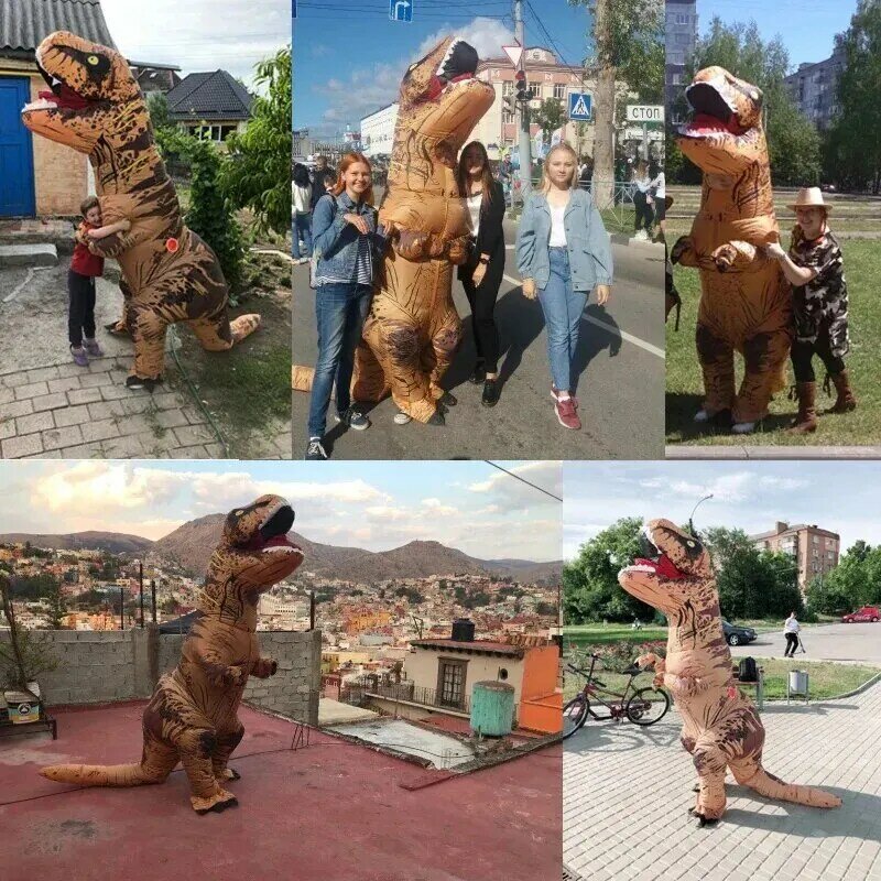 Traje inflável de tiranossauro para adultos e crianças, RPG de dinossauro impermeável, surpresa de aniversário, fato de festa engraçado, presente infantil
