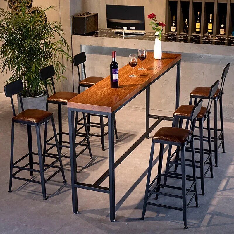 DD9014-610 산업 스타일 바 테이블, 가정 거실 벽, 작은 바 바, 단단한 나무, 높은 테이블 및 의자 다리미