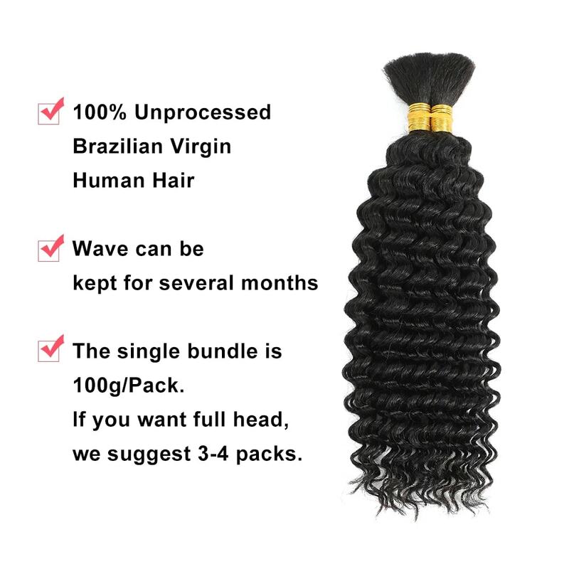 Human Braiding Hair 100g Deep Wave Human Hair Bulk for Braiding No Weft Curly Human Hair Extensions for Boho Braids