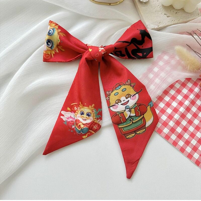 Printed New Year Red Silk Scarf Dragon Pattern New Year Scarves Scarf Hair Band Scarf Accessories Ribbon Headband Long Scarf