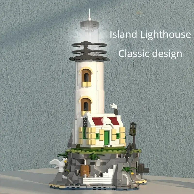 1092PCS Sea Island Farol Elétrico Building Blocks Fisherman's Hut Light House Assembly Model Idea Decoração Kids Brinquedos Gift