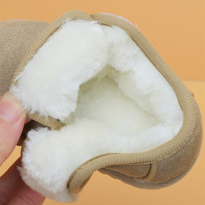 Genuine Leather Winter Baby Shoes Warm Plush Toddler Boys Girls Cotton Shoes Rubber Sole Outdoor Tennis Fashion Little Kids Boot