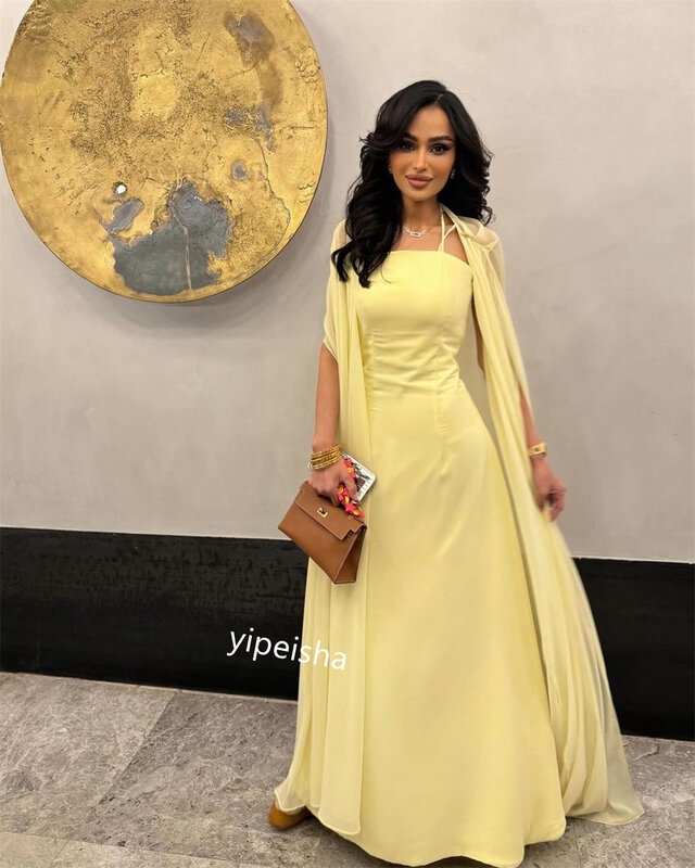 Jiayigong gaun Prom, gaun malam Satin Arab Saudi terbungkus Formal A-line leher persegi untuk acara Midi es