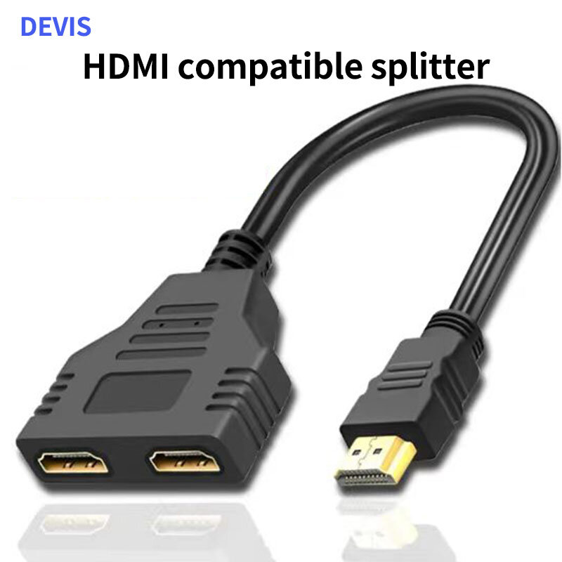 Pemisah kabel yang kompatibel dengan HDMI 1080P 2 Dual Port Y Splitter 1 In 2 Out kabel definisi tinggi Multimedia antarmuka HD 1/2