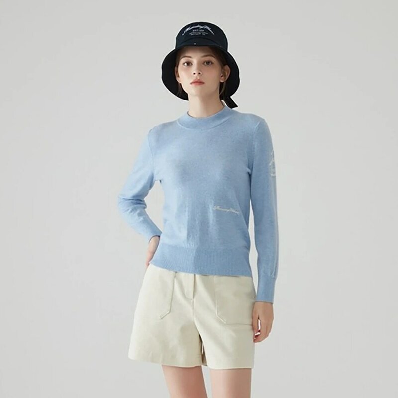 女性のゴルフウェア,トレンディでシンプルなニットセーター,長袖とラウンドネック,用途の広い,ブランドデザイン