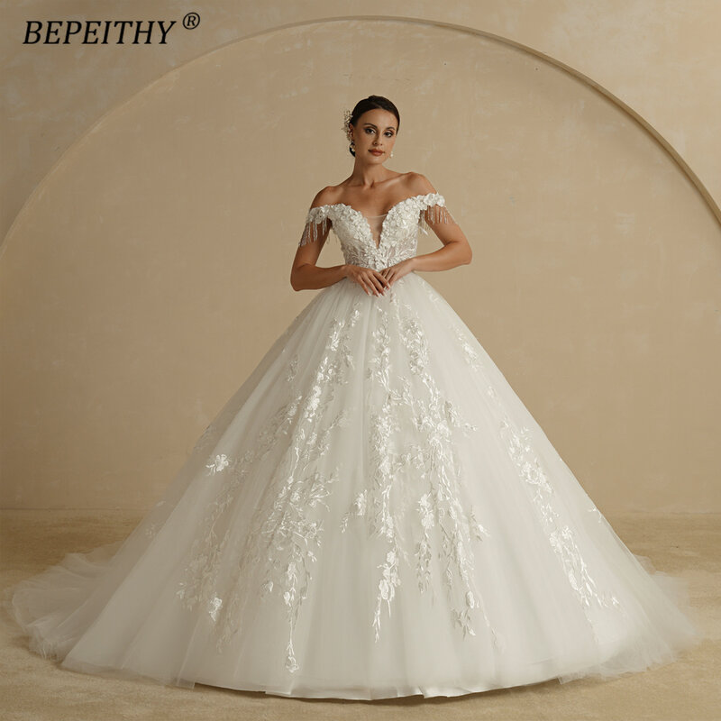 Bepeithy sexy fora do ombro sem mangas flore princesa vestido de casamento 2022 para as mulheres baratos online marfim v neck vestidos de noiva rendas