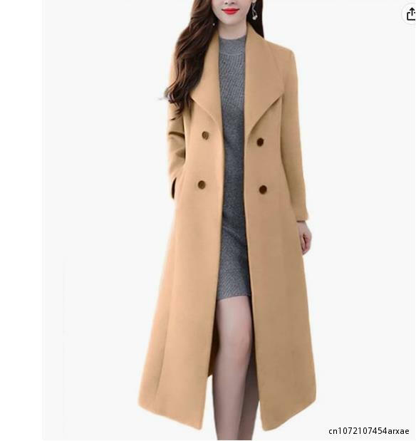 Mantel panjang kasmir musim dingin kualitas tinggi jaket hitam wol tebal hangat kebesaran musim gugur 2023 Vintage pakaian luar pesta wanita