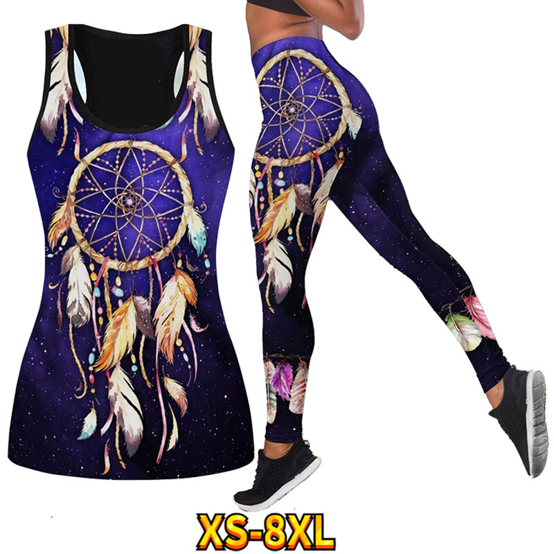 Lotus Pattern Sexy Ladies Breathable Vest Casual Quick Dry Yoga Pants Running Fitness Color Pattern Printed Summer Style XS-8XL