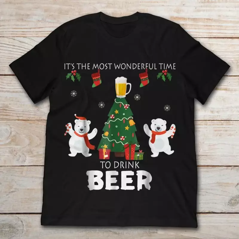 Tijd Om Bier Te Drinken Grappig Kerstcadeau Xmas Vakantie T-Shirt 100% Katoenen O-hals Korte Mouw Casual Heren T-Shirt Maat S-3XL