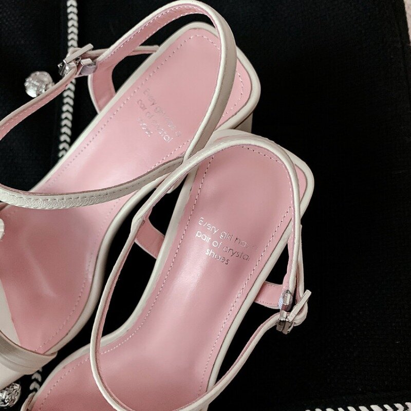 Sandálias artesanais de toe aberto, sapatos de saia quadrada de praia de verão, flor 3D, branco, francês, prata, rosa, 6,5 cm, 34-40, 2024