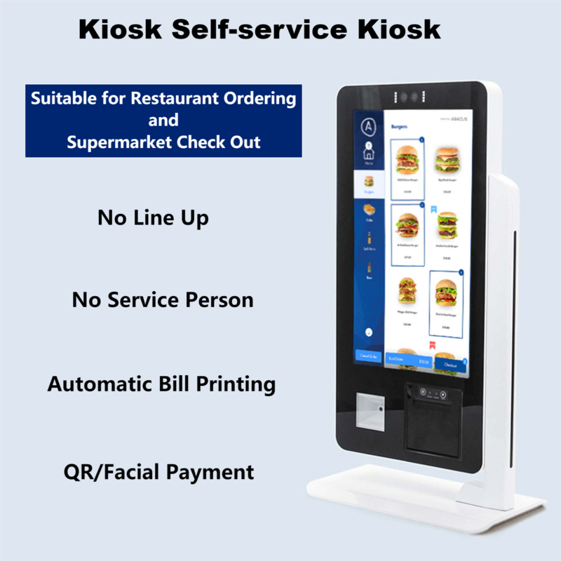 Desktop Self Ordering Kiosk With Facial Camera 15.6 Inch IPS Touch Screen Self Service Machine With Printer QR code Scanner