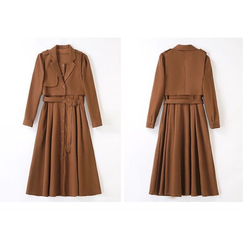 Insozkdg-Conjunto de chaqueta para mujer, Vestido de manga larga + abrigo corto de un solo botón, conjuntos de 2 piezas, trajes de cintura alta sólidos