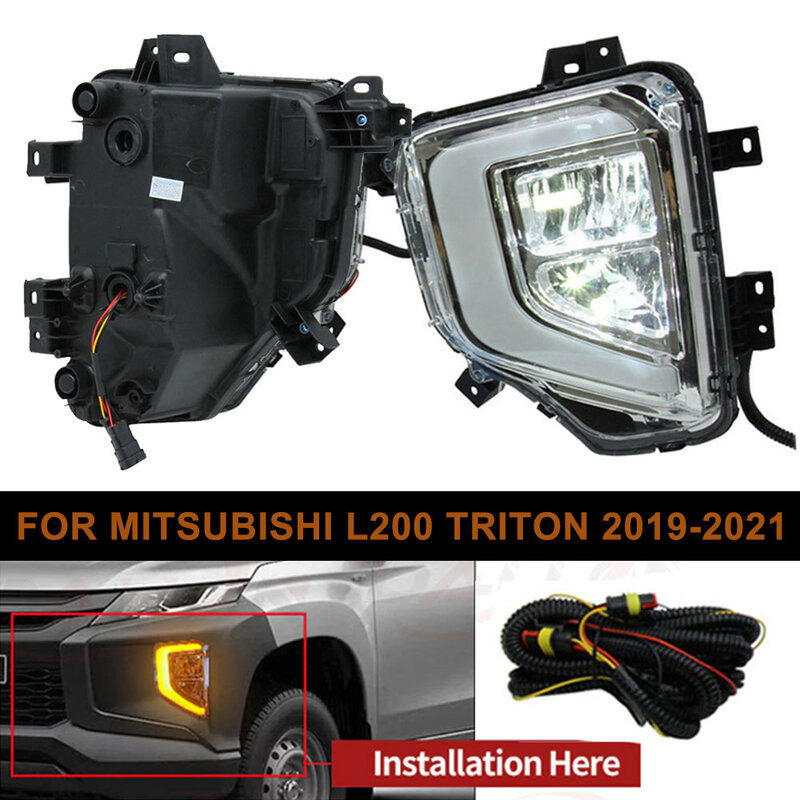 Lampy do jazdy dziennej Led DRL do Mitsubishi Triton L200 2019 2020 2021Car na akcesoria kierunkowskaz światła przeciwmgielnego LED biało-żółty