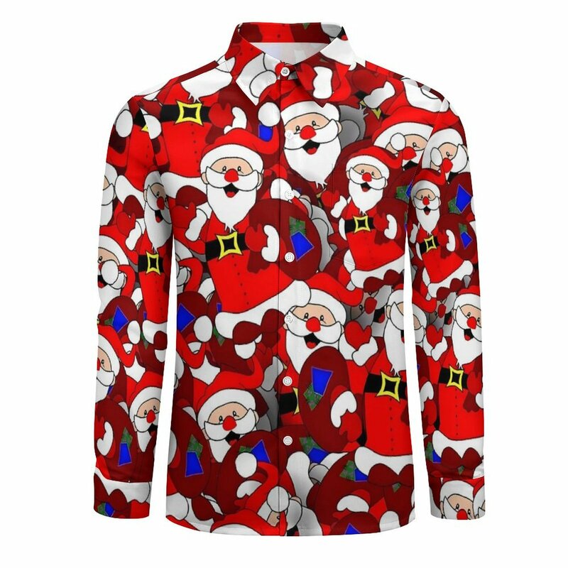 Christmas Shirt Autumn Santa Claus Casual Shirts Men Cool Blouse Long Sleeve Custom Harajuku Clothes Plus Size