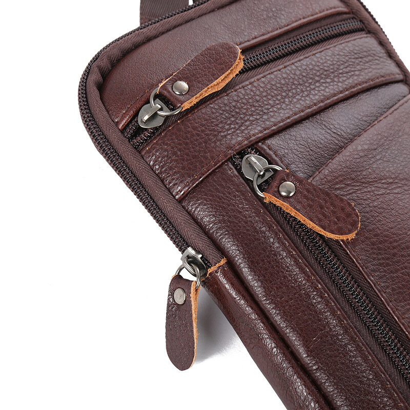 Men's leather waist bag cash mobile phone bag wearing belt outdoor sports one shoulder men's waist bag