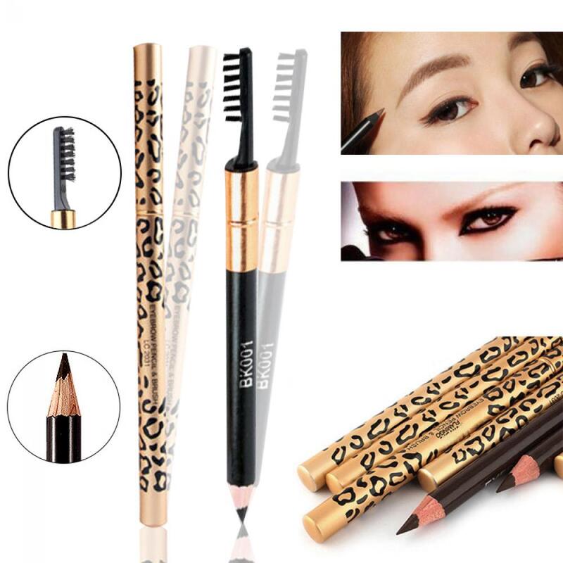 Pincel delineador leopardo para mulheres, maquiagem duradoura, lápis de sobrancelha impermeável