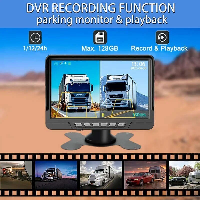 7'' IPS AHD Car Monitor with 2CH Vehicle Camera Starlight Night Vision BSD Blind spot Backup System Bus Truck Parking Recorder