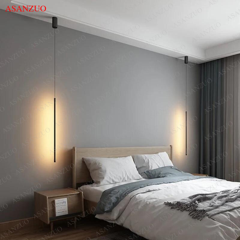 Slaapkamer bedlampje led hanglamp voor woonkamer verstelbare lijn strip hanglamp tv muur home decor moderne armatuur