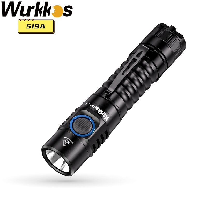 Wurkkos 519A  FC11 Mini Flashlight 18650 LED 1300lm IPX-7 Pocket Light 90CRI USB-C Rechargeable Magnetic Tail IP67 Hiking Lamp