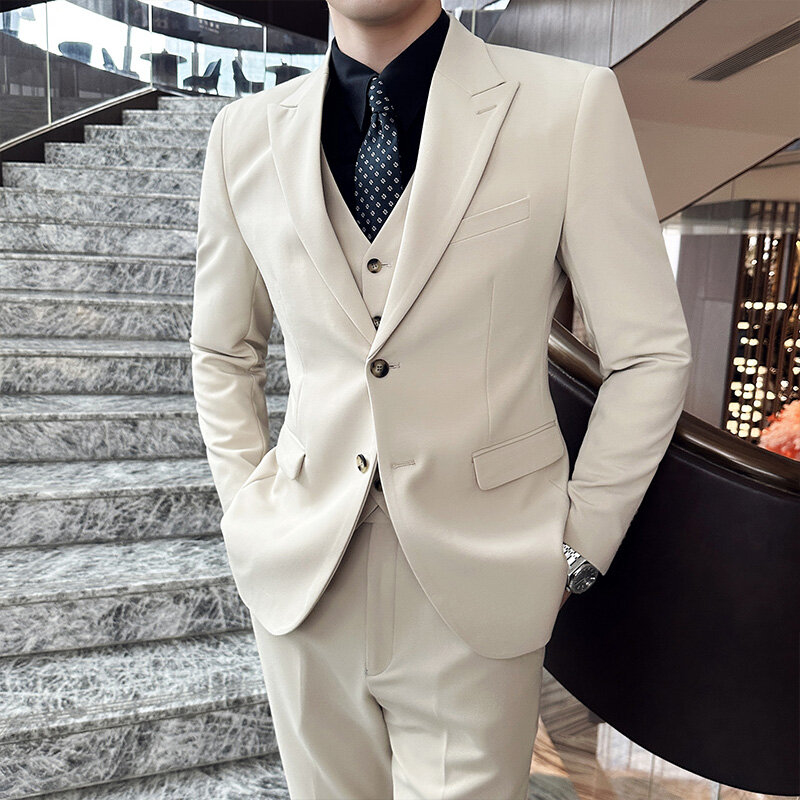 Brand Clothing Men Suits Blazers 3 Pieces Wedding Business Elegant Luxury Jackets Vest Pants Coats Formal Groom's Wedding Dress
