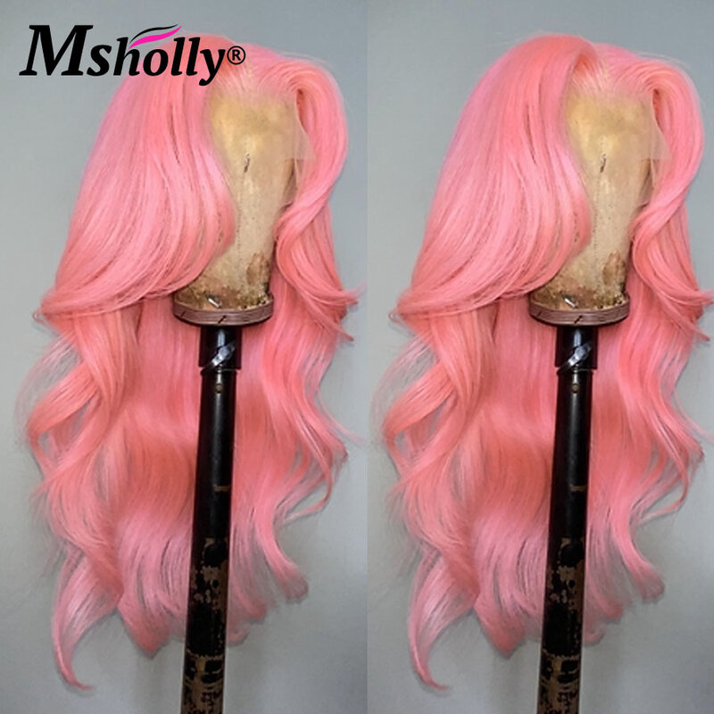 Różowe peruka z lokami ludzkie włosy bezklejowe ludzkie włosy koronkowa peruka frontalna dla kobiet brazylijskie peruki z ludzkich włosów