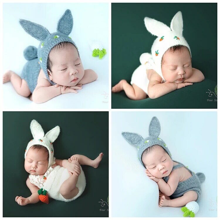 Accesorios de fotografía para recién nacidos, traje de bebé, sombrero de conejo, ropa de lana, accesorios de tiro para fotografía